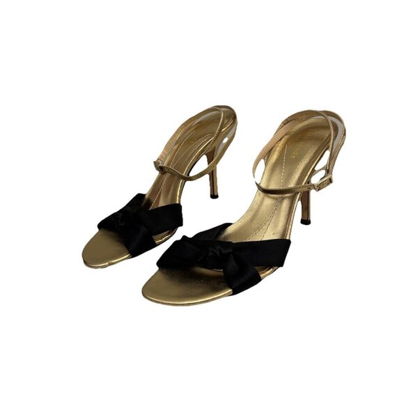 Kate Spade Black And Gold Heels Ankle Strap Women 7.5 Made In Italy - Picture 1 of 9
